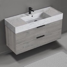 Floating Bathroom Vanity, Modern, 48 inch, Marble Style Sink